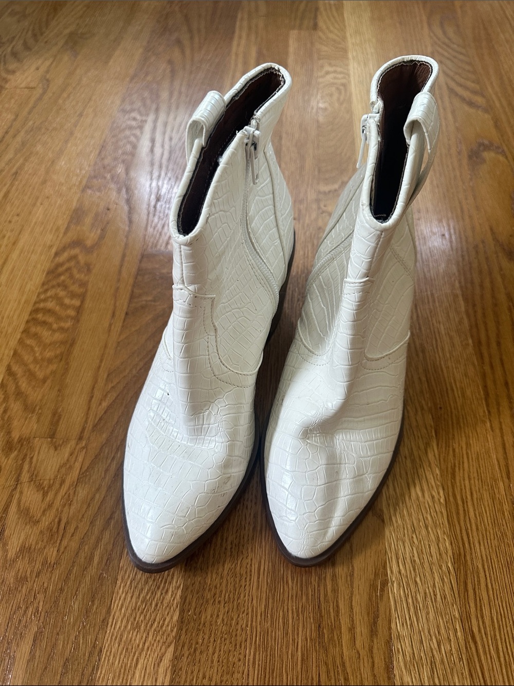 Women's White Croc-Embossed Ankle Boots